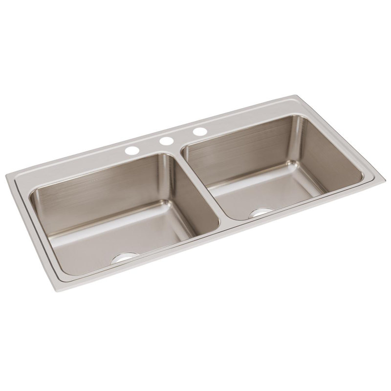 Lustertone 43" L x 22" W Double Basin Drop-In Kitchen Sink, 3 hole