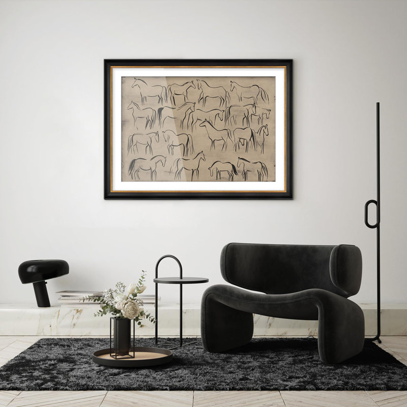 "Dessin au trait moderne de chevaux, impressionisme, décoration murale encadrée", Oui