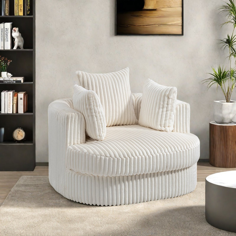 Chaise confortable rotative à 360 °, Blanc cassé / blanc