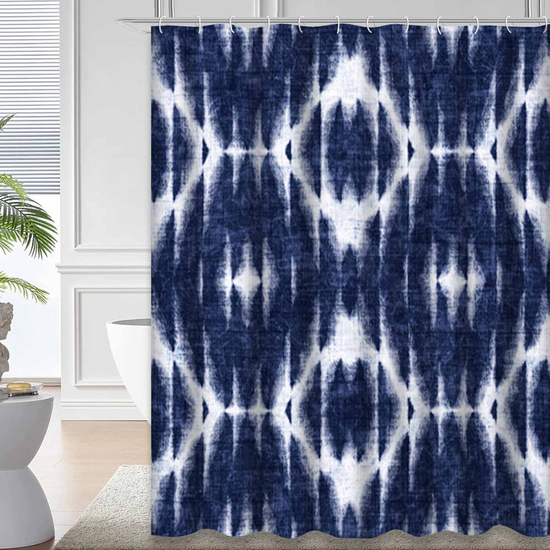 Rideau de douche bleu à motif abstrait bleu indigo avec 12 crochets, L 72 po x l 84 po