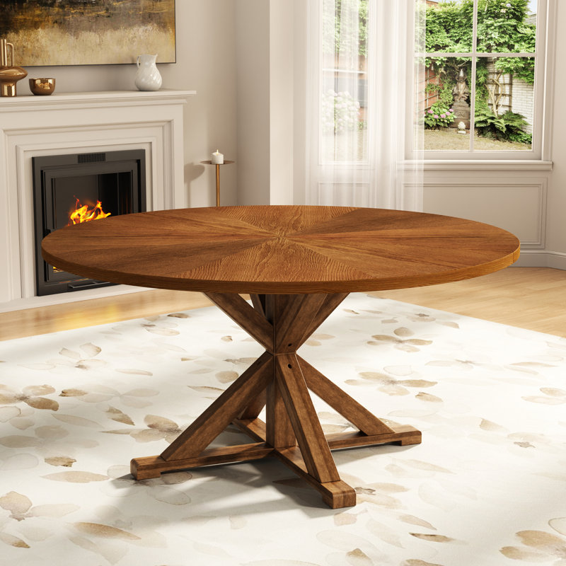 Modern Dining Table with Solid Wood Legs, Seats 6-8 People, Brown