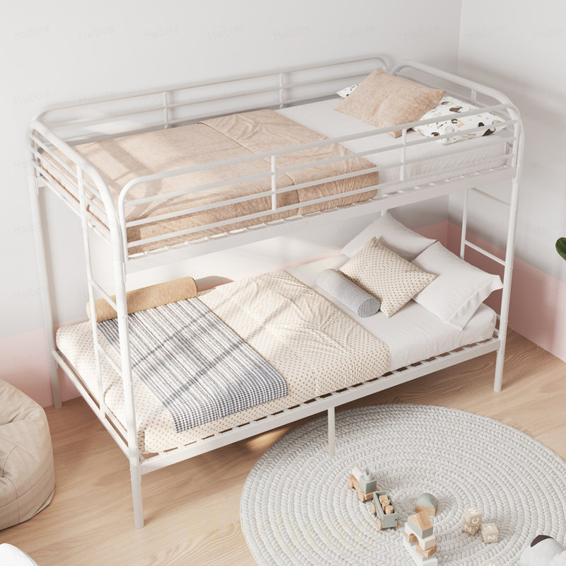 Lit superposé avec échelle et lit superposé en métal à garde-corps haut, espace de rangement, silencieux, simple sur simple
