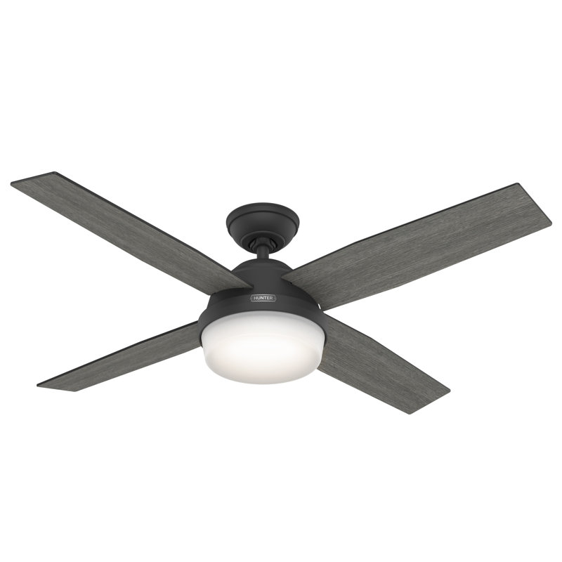 Dempsey 52" 4 - Blade Contemporary Indoor Ceiling Fan with Lights and Remote, Matte Black