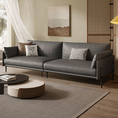 Dark grey Genuine Leather Modular Modern sofa