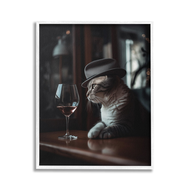 «Classy Cat at Bar», estampe numérique encadrée par Ziwei Li, Estampe numérique encadrée blanc bord de mer, H 20 po x l 16 po