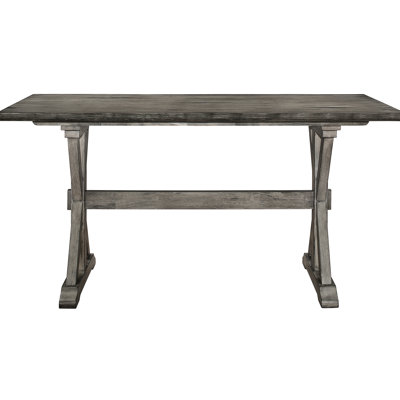 Table de salle à manger à hauteur de comptoir 6, finition grise, construction rectangulaire en bois massif gris, construction, 6 sièges