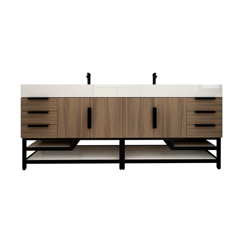 Jessica 84'' Single Bathroom Vanity with Stone Top, Wood