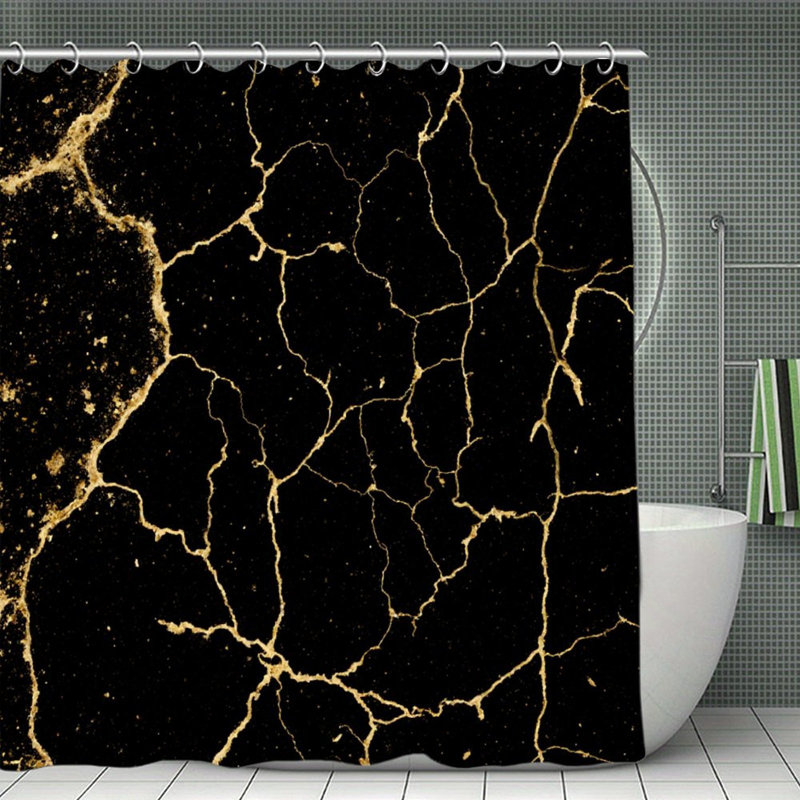 Rideaux de douche en marbre noir doré pour salle de bain, 71 po x 71 po