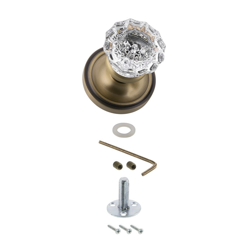 Classic Rosette with Crystal Door Knob, Antique Brass