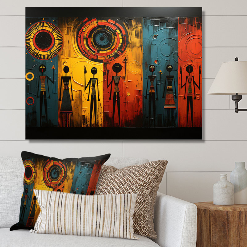 Khoary African Tribal Rhythms VII - Art mural tribal africain pour le salon, H 30 po x l 40 po, Toile tendue, Sans cadre