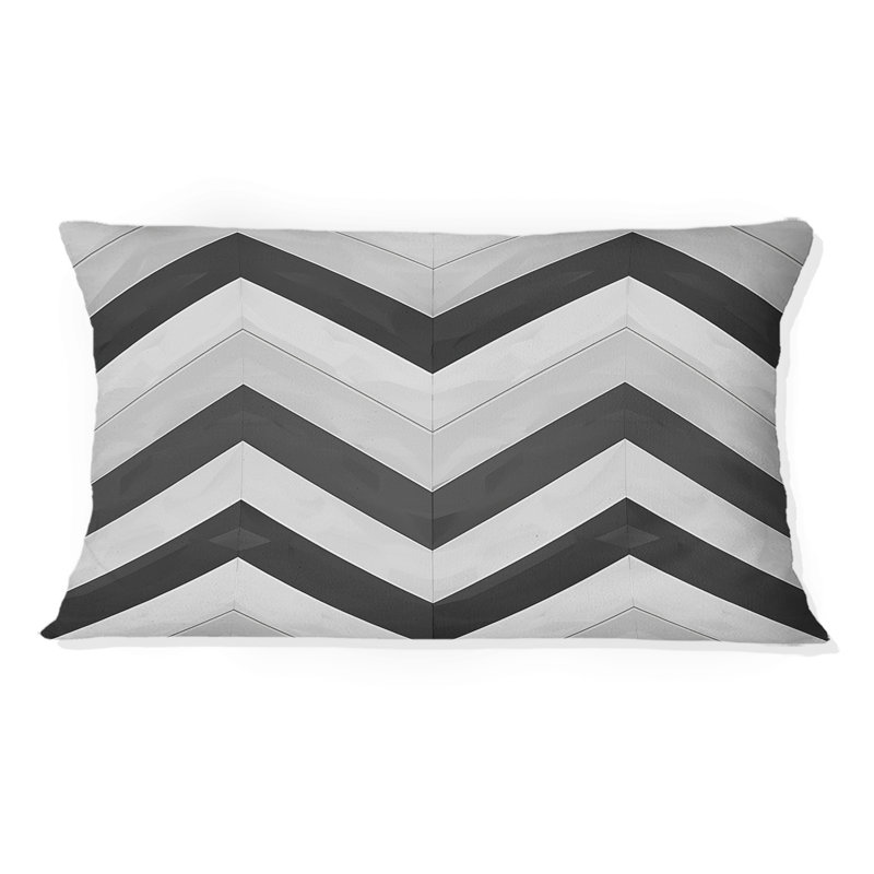 Coussin gris moderne à chevrons gris et noir