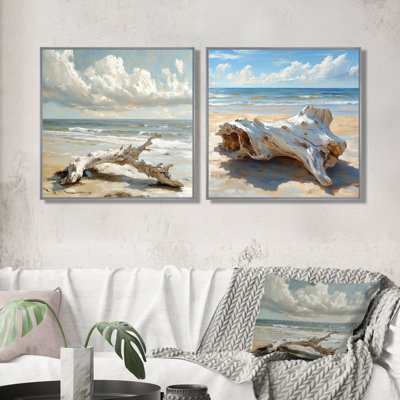 Coastal Driftwood Memories I - Art mural côtier - ensemble d'art mural nautique 2 pièces
