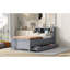 Lit simple avec lit gigogne, rangement pour la tête de lit et fabrication en bois massif gris pour un rangement polyvalent dans la chambre à coucher, 3 tiroirs robustes pour un environnement paisible-1013796405
