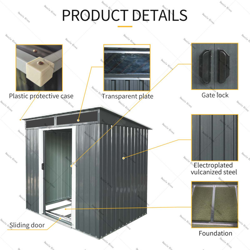 Outdoor Metal Storage shed with Lockable Sliding Doors and Transparent plate for Garden, Lawn, Black White