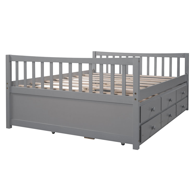 Clayhatchee 3 Drawers Bed with Trundle by Harriet Bee, Gray, Full