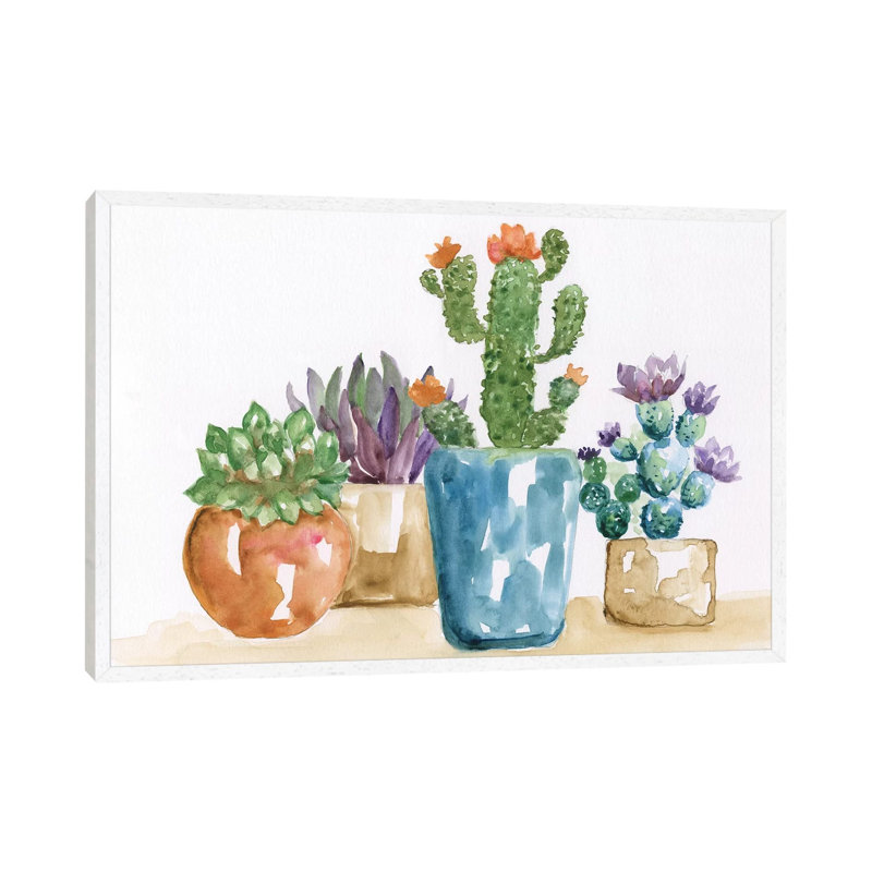 Summer Succulents II - Painting on Canvas, 101.6 cm H x 66.04 cm W, White Framed