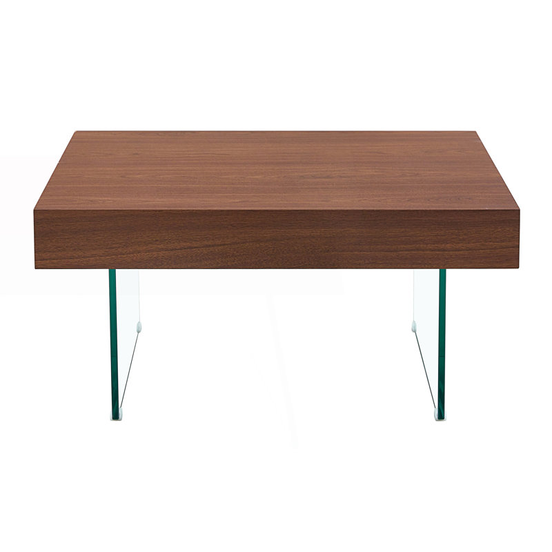 Table basse carrée avec pieds en verre trempé, table de salon