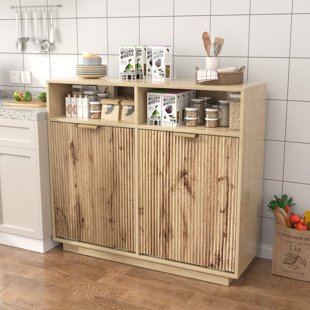 13 Gallon Tilt Out Trash Can Cabinet, Kitchen Double Trash Cabinet Wooden Fluted Furniture, Double Tilt Out Trash Can Cabinet