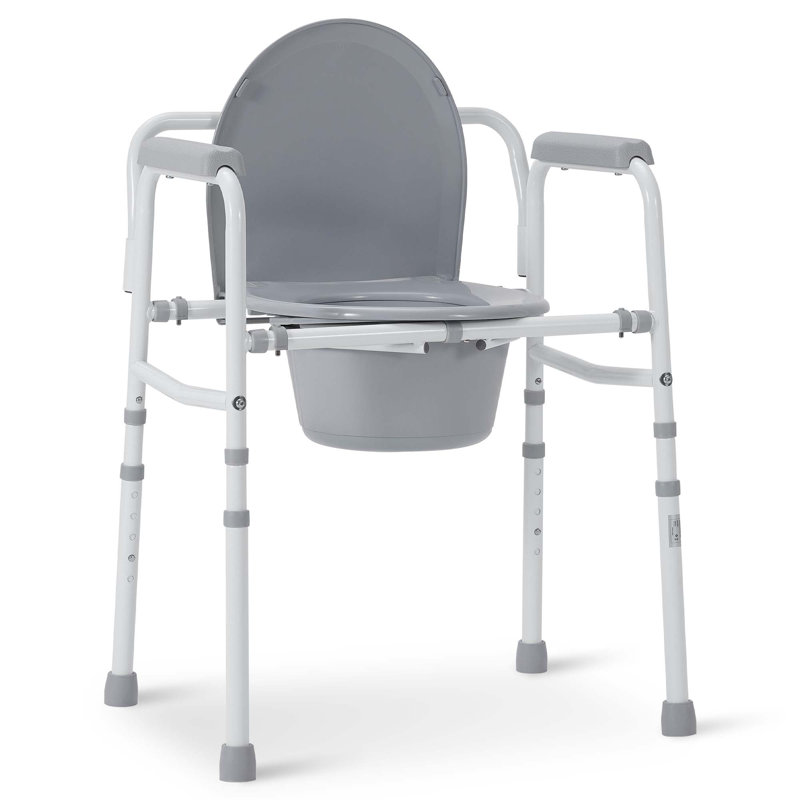 Commode de chevet en acier 3 en 1, siège de toilette surélevé avec poignées, toilette portative avec seau de 7,5 pintes, capacité de poids de 350 Capacité de poids