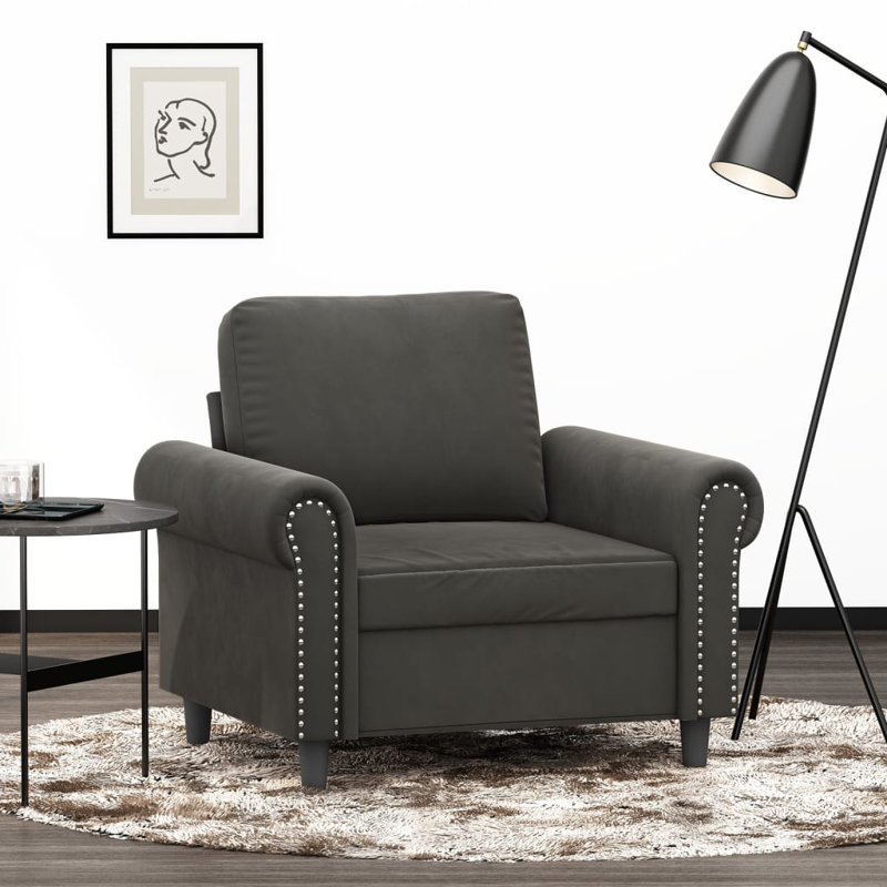Fauteuil en velours 36,2 po Jitender, Polyester gris foncé
