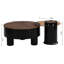 Salon, plastique noir, table basse gigogne ronde, tiroir de rangement, solution peu encombrante, concept de design moderne, matériaux, utilisation adaptable de 2, centre en plastique avec tiroir pour les petites pièces,