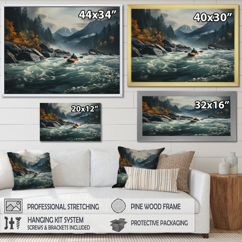 River Reflections II - Lakes & Rivers, art mural sur toile, H 34 po x l 44 po x P 1,5 po, Cadre simple noir