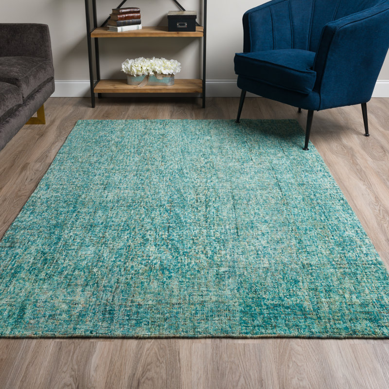 Tapis turquoise en laine touffeté à la main Gilboa, Rectangle 9 pi x 13 pi