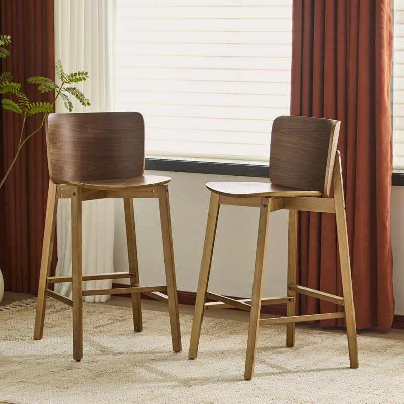 Tabouret de bar d'intérieur en bois, finition noyer, ensemble de 2