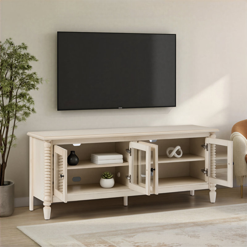 Meuble télé avec rangement 60 po, 24.25" H x 60" W x 15.75" D, Blanc antique