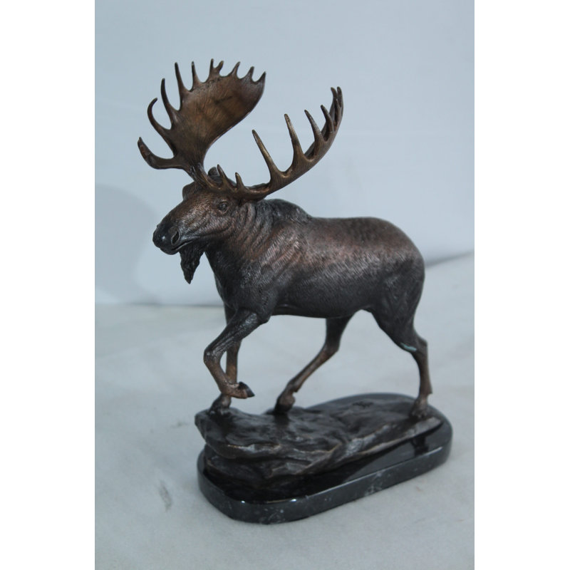 Walking Moose Bronze Sculpture with Marble Base 11" x 4" x 13"H