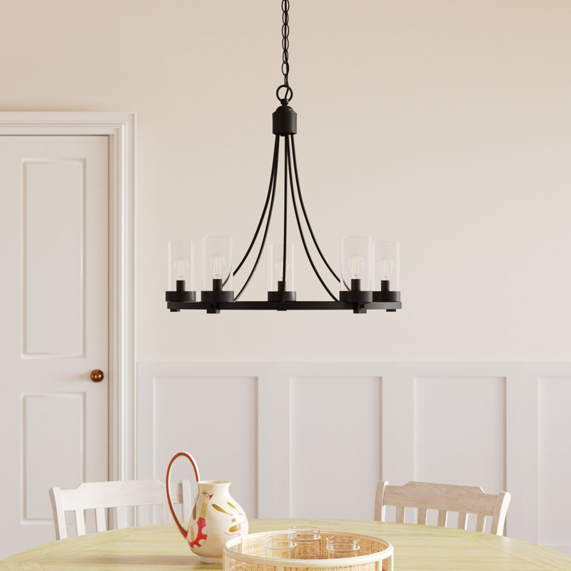 Laurie 5 - Light Wagon Wheel Chandelier in Matte Black, Matte Black