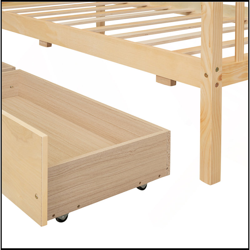 Lit en bois avec tiroirs, Naturel