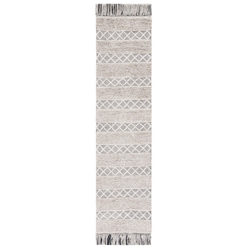 Ailiedh Vermont Flat Weave Wool/Cotton Striped Rug in Ivory/Beige, Runner 2'3" x 9'