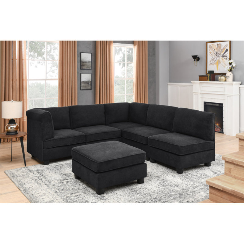 Canapé modulaire en polyester, Black Polyester Blend, 34.5" H x 90" W x 90" D