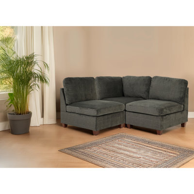 3pc Gray Chenille Modular With Pillow Back And Armless Seating Feature Modular Sectional In