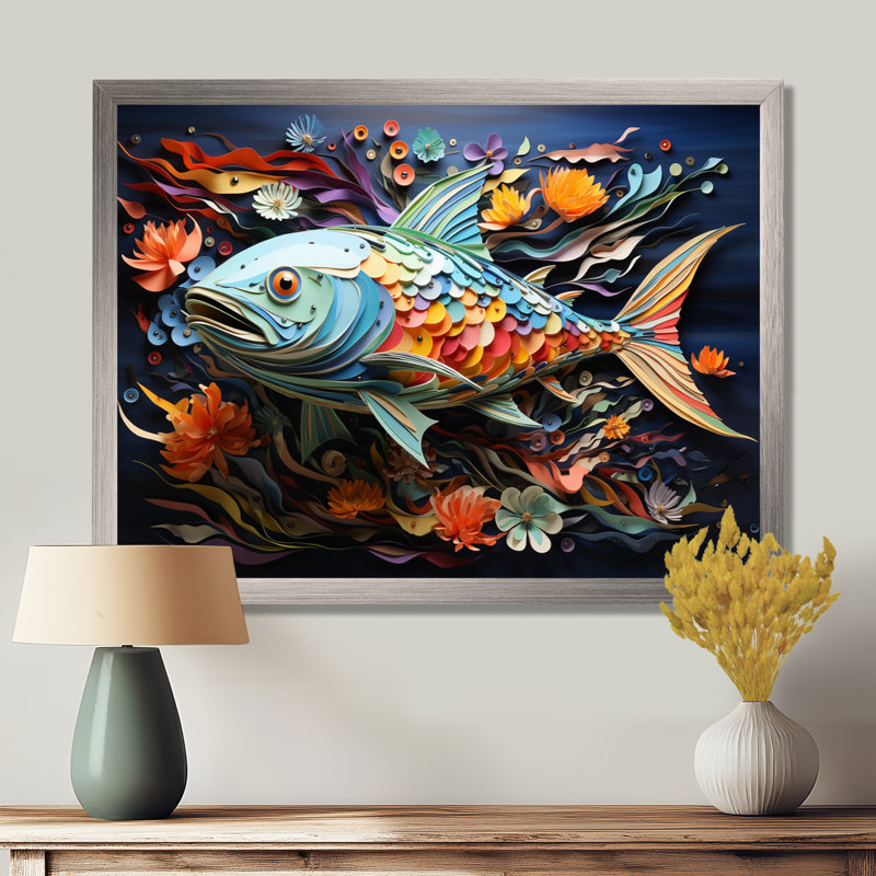 Fishing Whale Of Colors IV - Fishing Framed Canvas Print Hunting Wall Art, 34" H x 44" W x 1.5" D, Black Floater Framed
