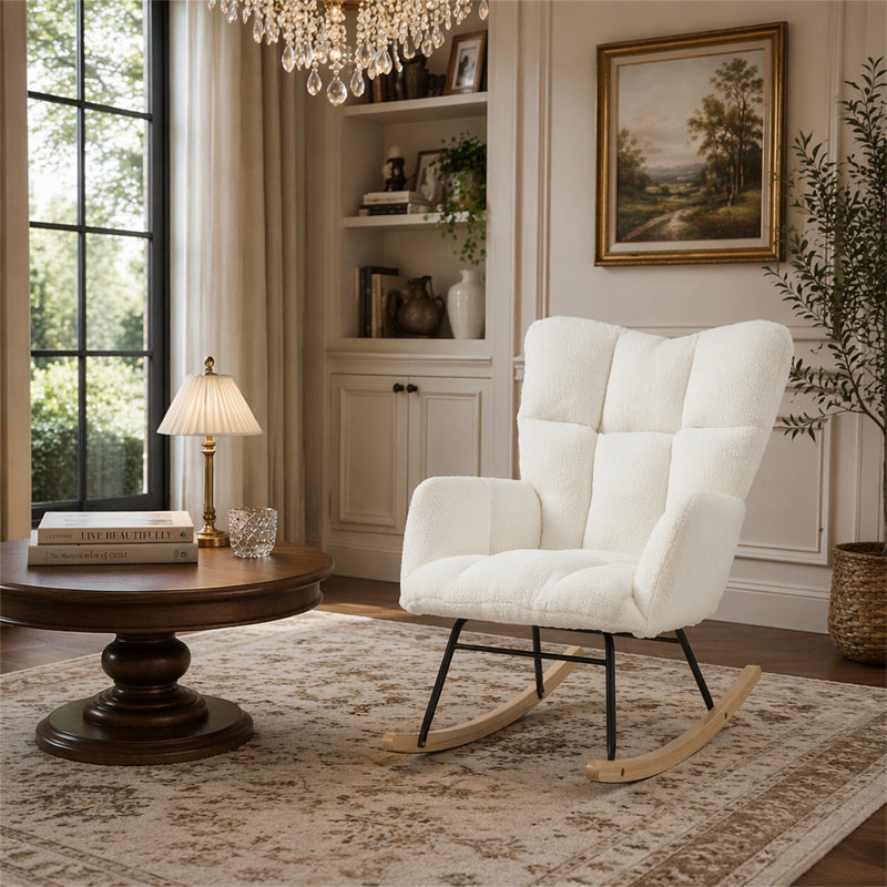 Fauteuil à bascule et fauteuil capitonné Glider Chair For Living, Ivoire ivoire