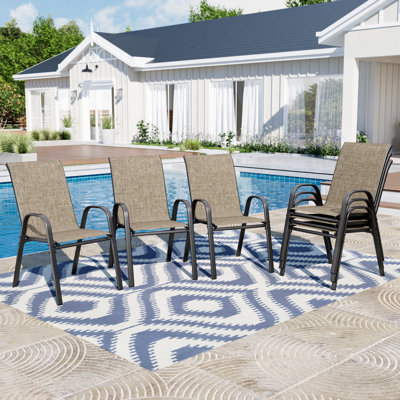 Modern Stackable Outdoor Textilene Patio Dining Sling Armchairs (Set Of 6) by Lark Manor