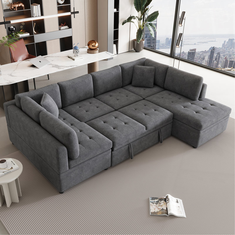 4-Piece U-Shaped Upholstered Sectional, Gray Chenille