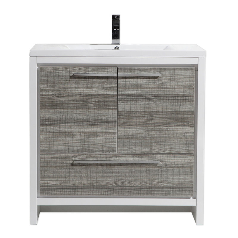 Ensemble de meuble-lavabo simple 36 po Berroa, Gris cendre très lustré