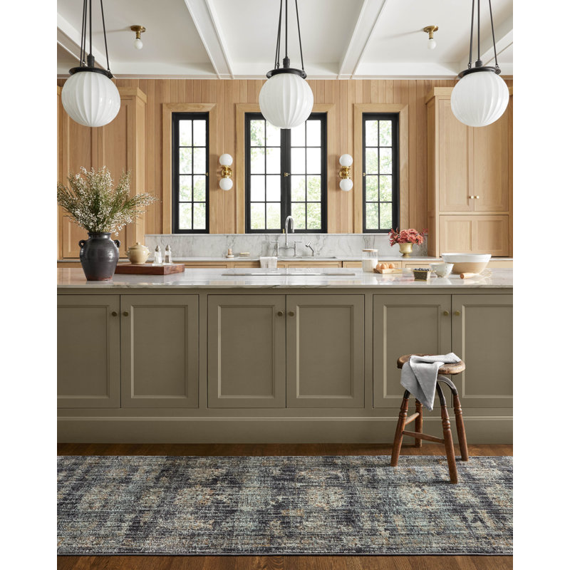 Tapis encre / jade Jean Stoffer x Loloi Katherine, Tapis de couloir 2 pi 7 po x 8 pi 0 po