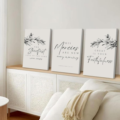 3 pièces chrétiennes verset de la Bible sur toile, Art mural, Écriture de prière, affiche, neutre, peinture botanique noire, amour constant, misères, image, décoration murale, pour chambre, salon, bureau, 12 x 16 po, encadré