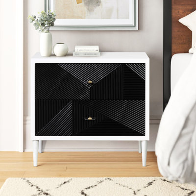 Table de chevet blanche et noire pour chambre à coucher - 2 tiroirs avec façade chic