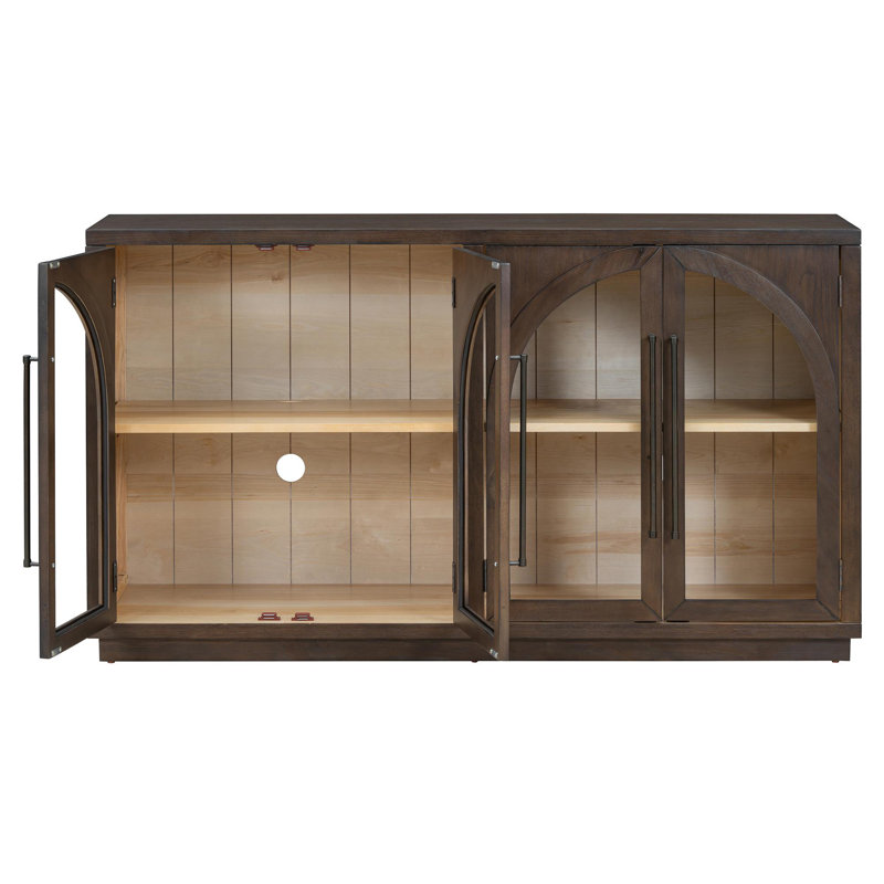 Grand buffet de rangement à 4 portes avec portes en verre, Espresso