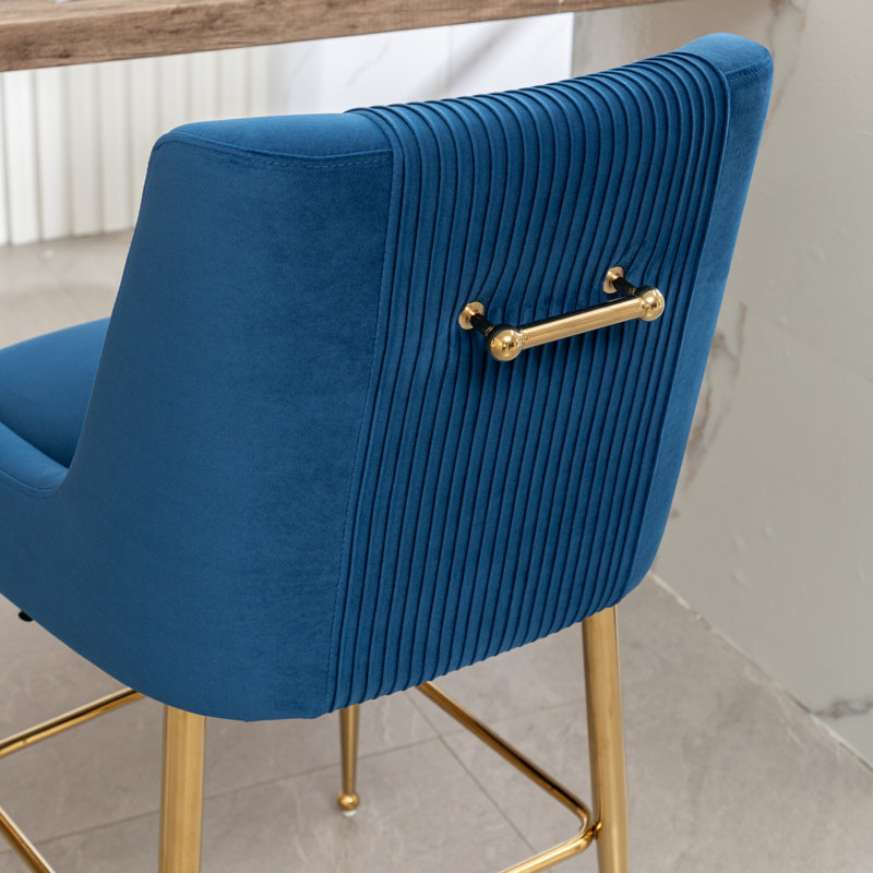 Elian Upholstered Velvet Bar Stool, Navy