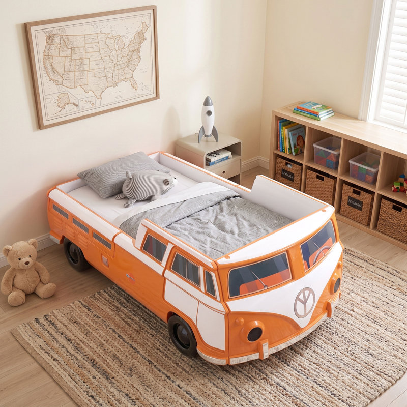 Lit simple Bobby Retro Bus avec lumières DEL, Orange