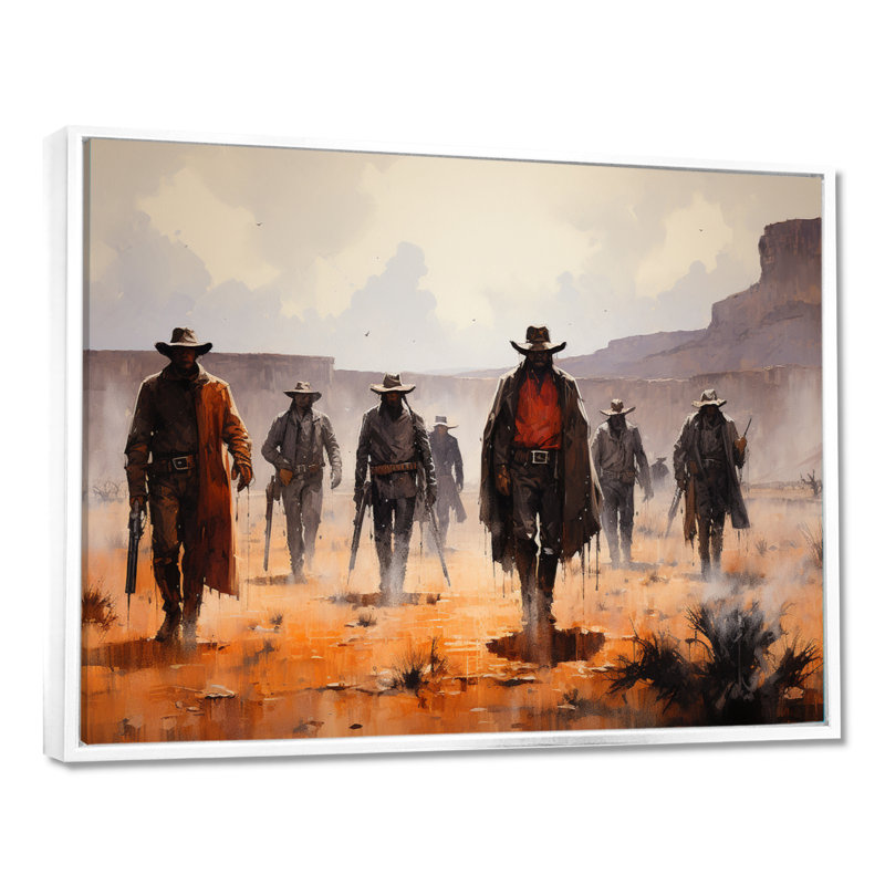 «Western Frontier Vigilantes Cowboys I», art mural sur toile Western, H 24 po x l 32 po x P 1 po, Cadre flottant blanc