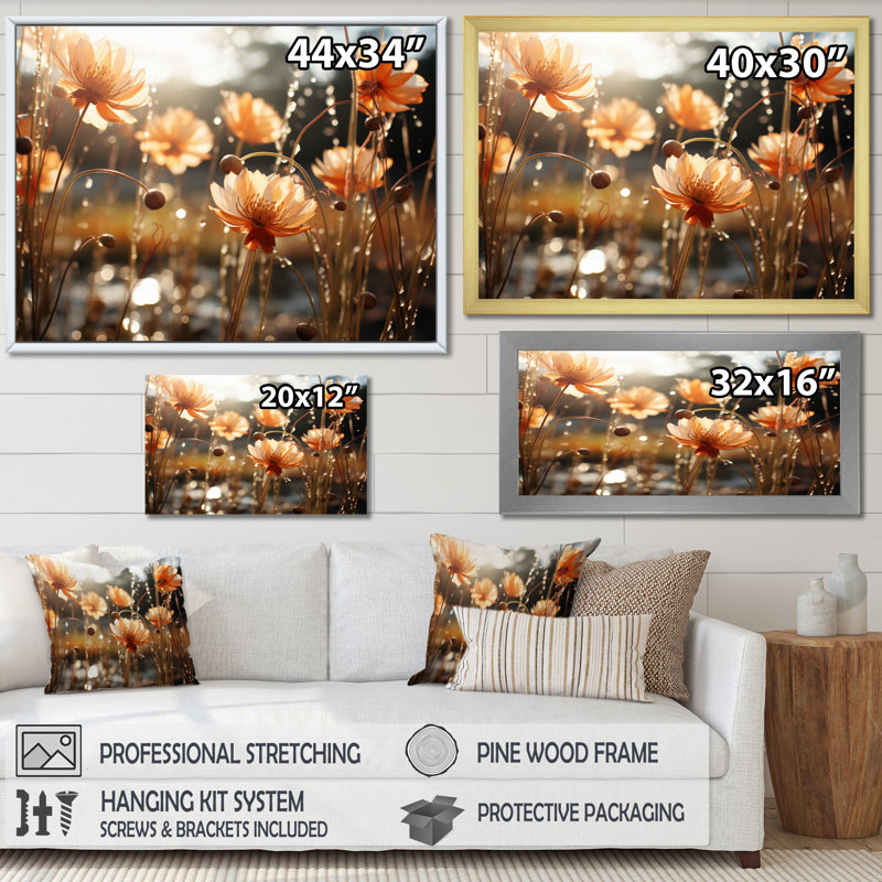 " Mums Field I ", 34" H x 44" W x 1.5" D, White Floater Framed