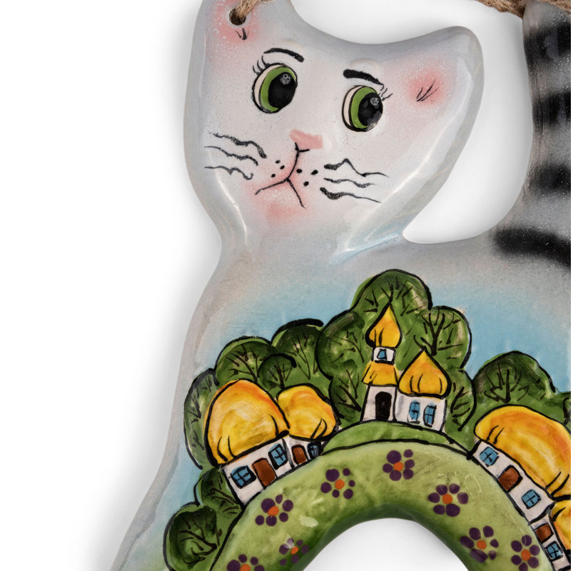 Cat / Village Ceramic Hanging Wall Decoration