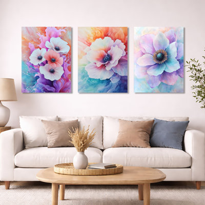 «Purple Dancing Symphony of Anemone - Poppies», art mural encadré 3 pièces